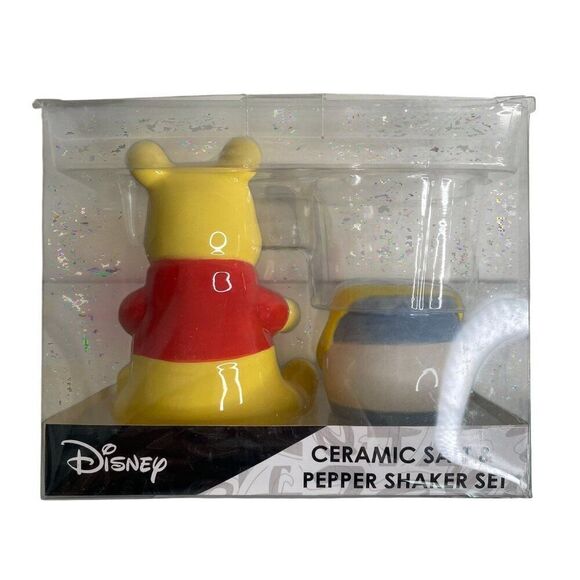Winnie The Pooh Salt Pepper Shaker Set Ceramic Disney Hunny Pot Silver Buffalo - Picture 2 of 5